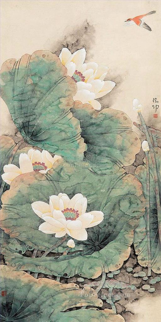 lotus and bird traditional Chinese Oil Paintings